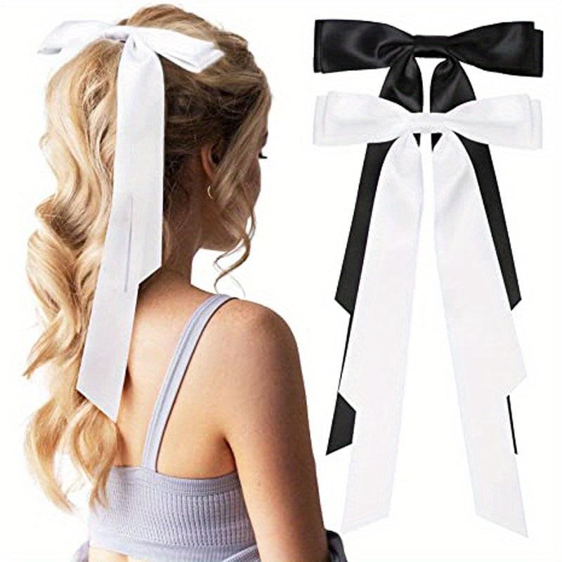 2pcs Bow Hair Scarf Clip Ribbon French Barrette Non Slip Hair Clip