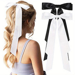 2pcs Bow Hair Scarf Clip Ribbon French Barrette Non Slip Hair Clip