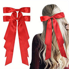 2pcs Bow Hair Scarf Clip Ribbon French Barrette Non Slip Hair Clip