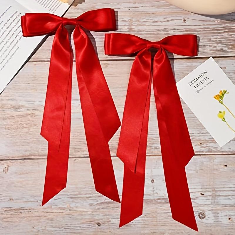 2pcs Bow Hair Scarf Clip Ribbon French Barrette Non Slip Hair Clip