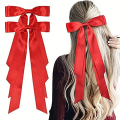 2pcs Bow Hair Scarf Clip Ribbon French Barrette Non Slip Hair Clip