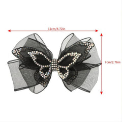 Colorful Rhinestone Hair Clips Butterfly Organza Bow Spring Clip Hairpin Access.