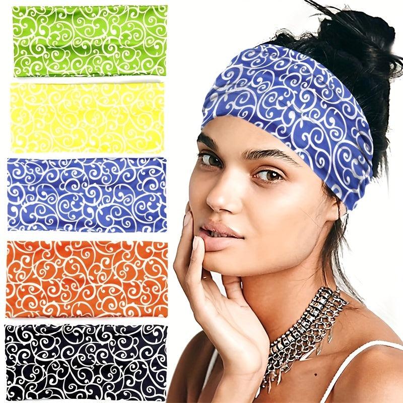 Wide Brim Sports Headband Print Stretch Sweat Absorbing Headband