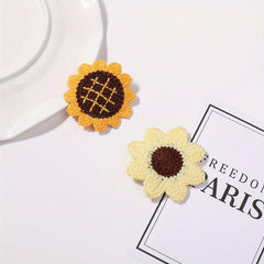 2pcs Baby Girls Sunflower Snap Clip Knitted Hair Clip for Toddlers