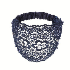 Floral Lace Hair Band Retro Wide Mesh Headdress Headwear Rhinestone Decor