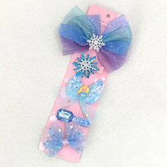 5pcs Girls Sparkling Shinning Hair Clips Plush Snowflake Bow Hairpin