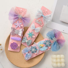 5pcs Girls Sparkling Shinning Hair Clips Plush Snowflake Bow Hairpin
