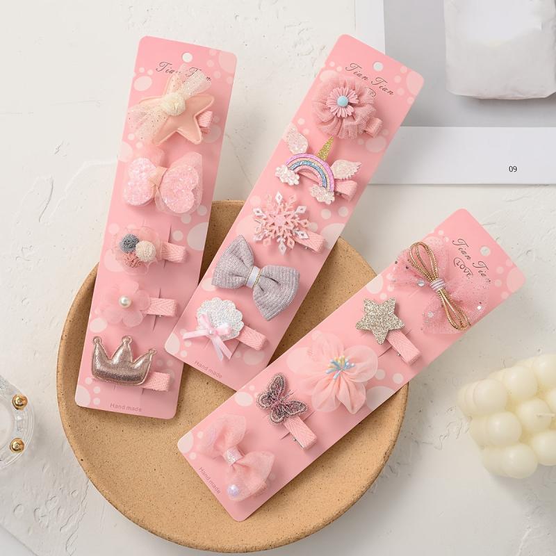 5pcs Girls Sparkling Shinning Hair Clips Plush Snowflake Bow Hairpin