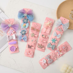 5pcs Girls Sparkling Shinning Hair Clips Plush Snowflake Bow Hairpin
