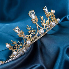 Pearl Crystal Headband Tiara Crown With Tassel Dress Up Hair Accessory