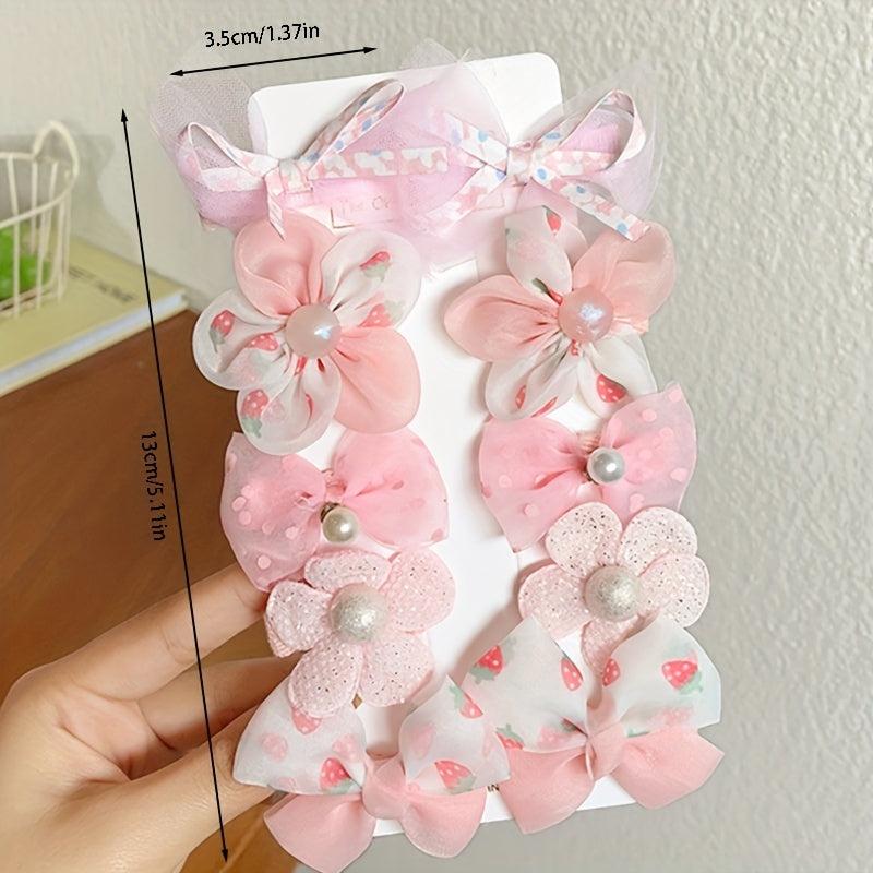 10pcs Baby Girls Hair Clip Mesh Bow Hair Clip Colorful Flower Duck Billed Clip