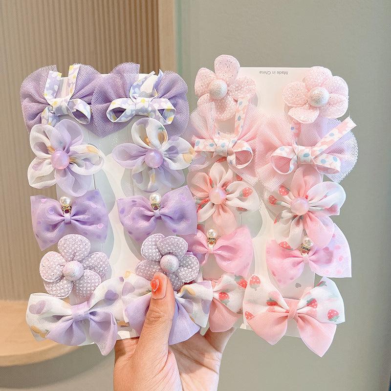 10pcs Baby Girls Hair Clip Mesh Bow Hair Clip Colorful Flower Duck Billed Clip