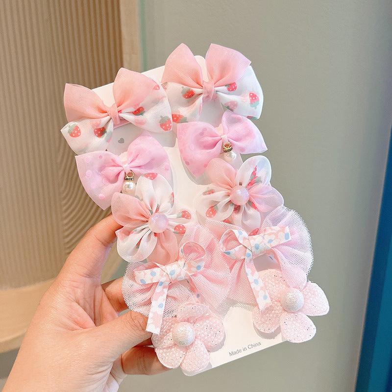 10pcs Baby Girls Hair Clip Mesh Bow Hair Clip Colorful Flower Duck Billed Clip
