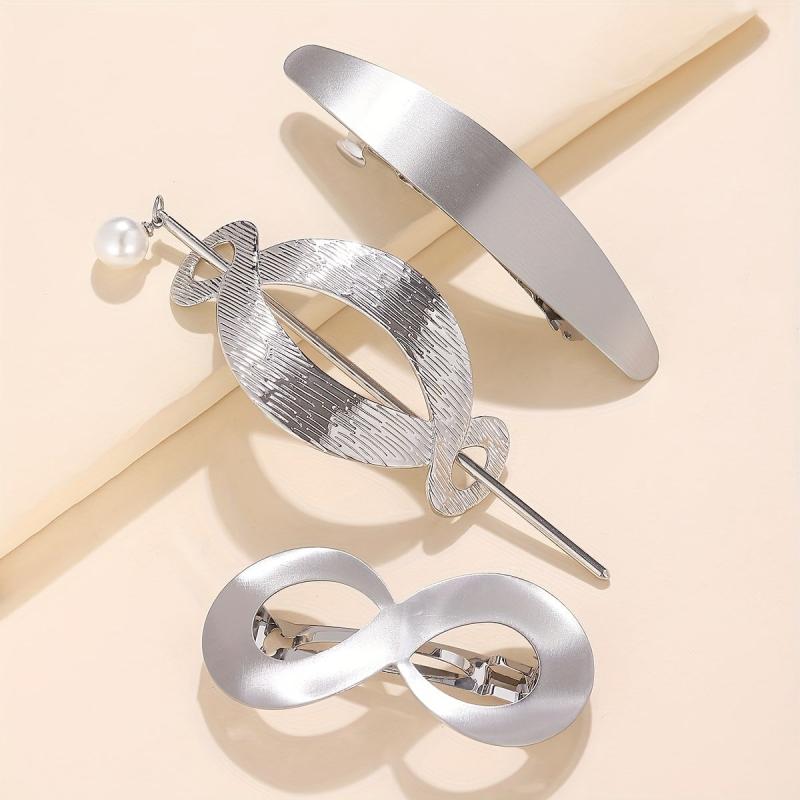 Vintage French Hair Clips Metal Stick Ponytail Holders Barrettes for Women Girls