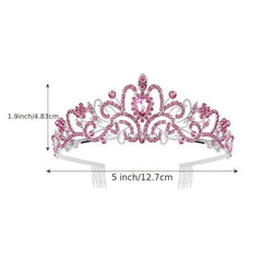 Pink Crystal Tiara Crown Women Girls With Combs