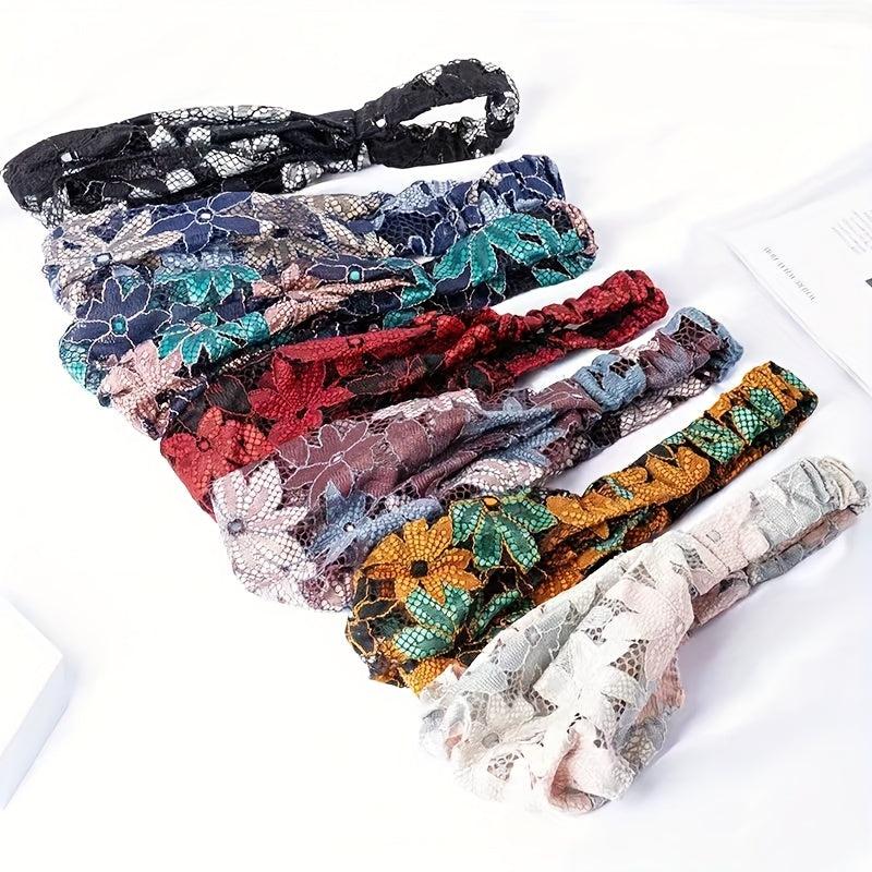Floral Lace Headband Wide Brim Sports Turban Hair Band