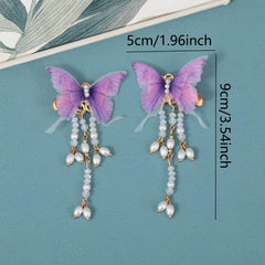 Butterfly Antique Tassel Hair Clip Colorful Tulle Beaded Hairclip