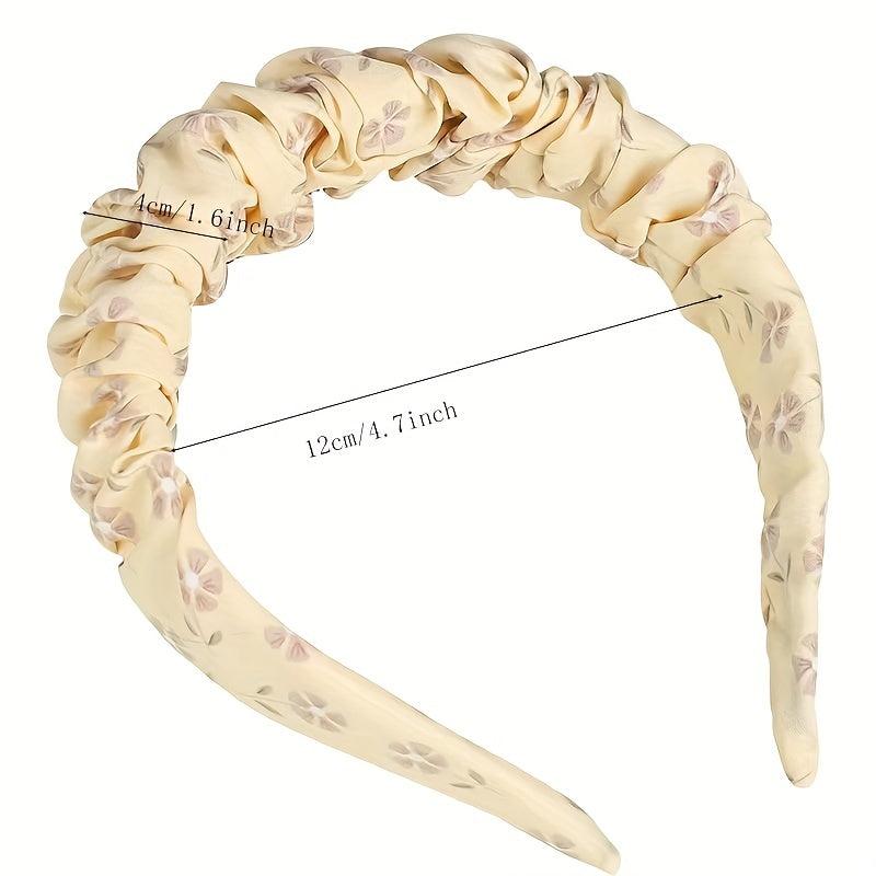Floral Print Ruched Ruffled Headband Sweet Headdress Wide Head Hoop