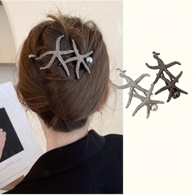 Starfish Rhinestone Hair Clip Set Faux Pearl Hair Accessories