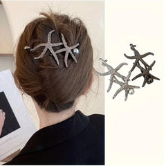 Starfish Rhinestone Hair Clip Set Faux Pearl Hair Accessories