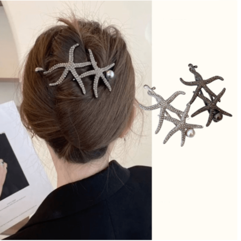 Starfish Rhinestone Hair Clip Set Faux Pearl Hair Accessories