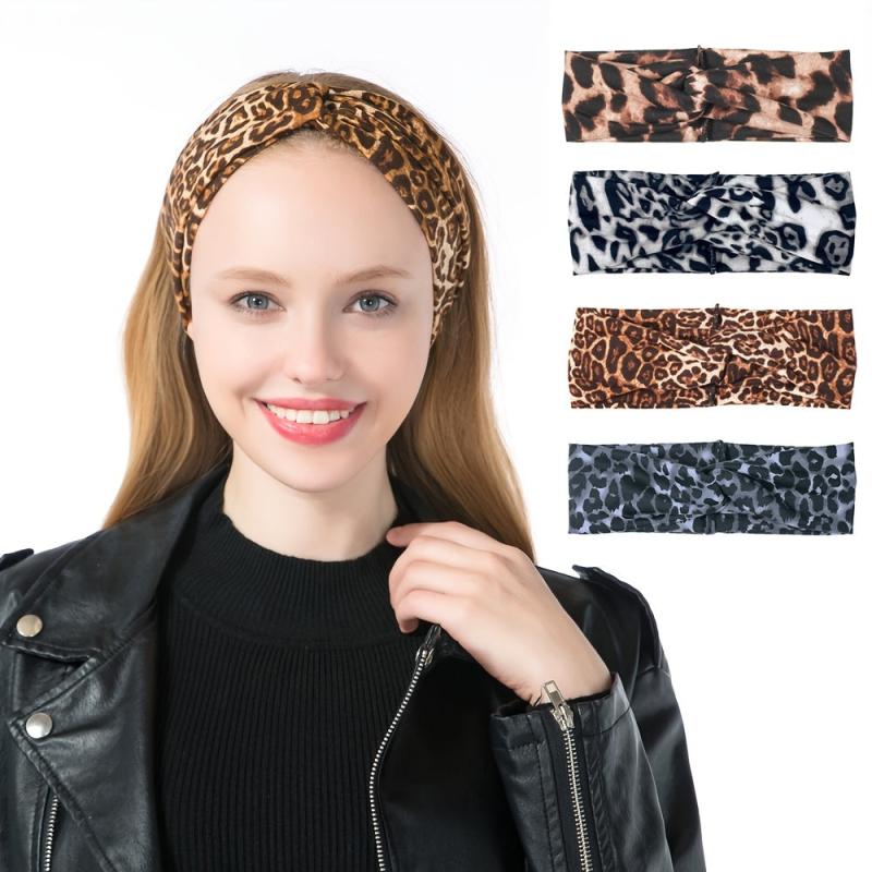 Leopard Print Knot Boho Headbands For Women Wide Sweatbands Hair Accessories