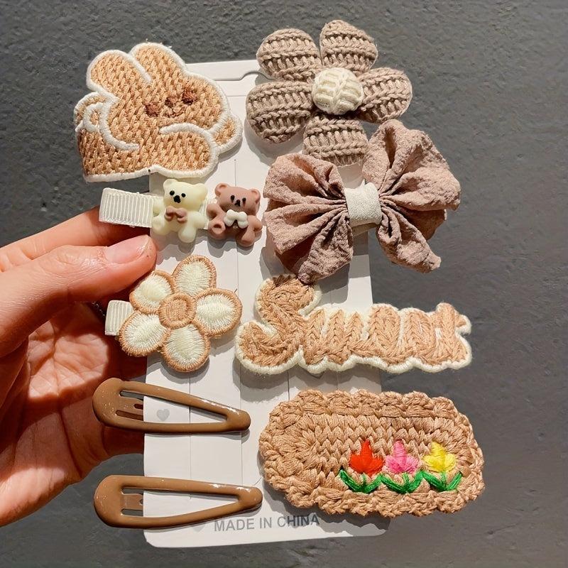 9pcs Plush Cartoon Hair Clip Set for Girls Children