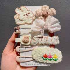 9pcs Plush Cartoon Hair Clip Set for Girls Children