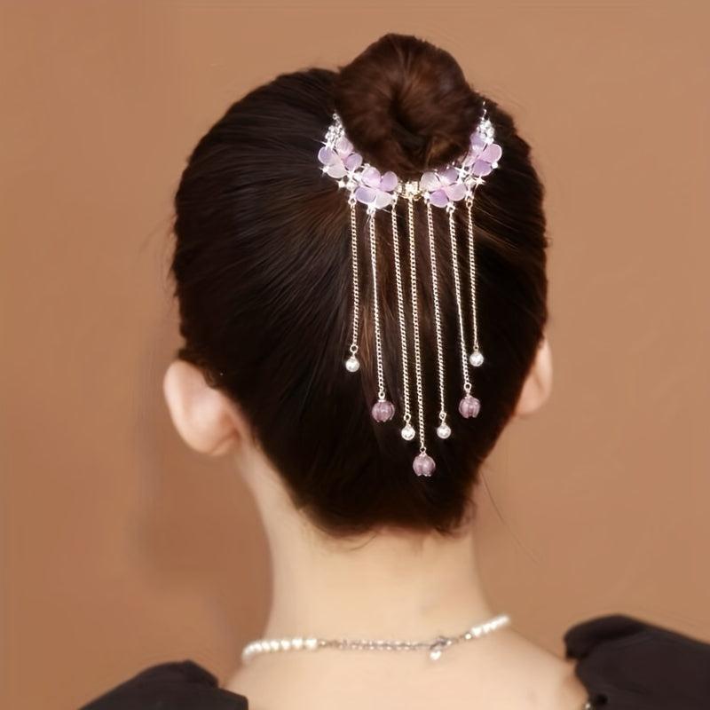 Tassel & Flower Hair Claw Rhinestone Hair Clip