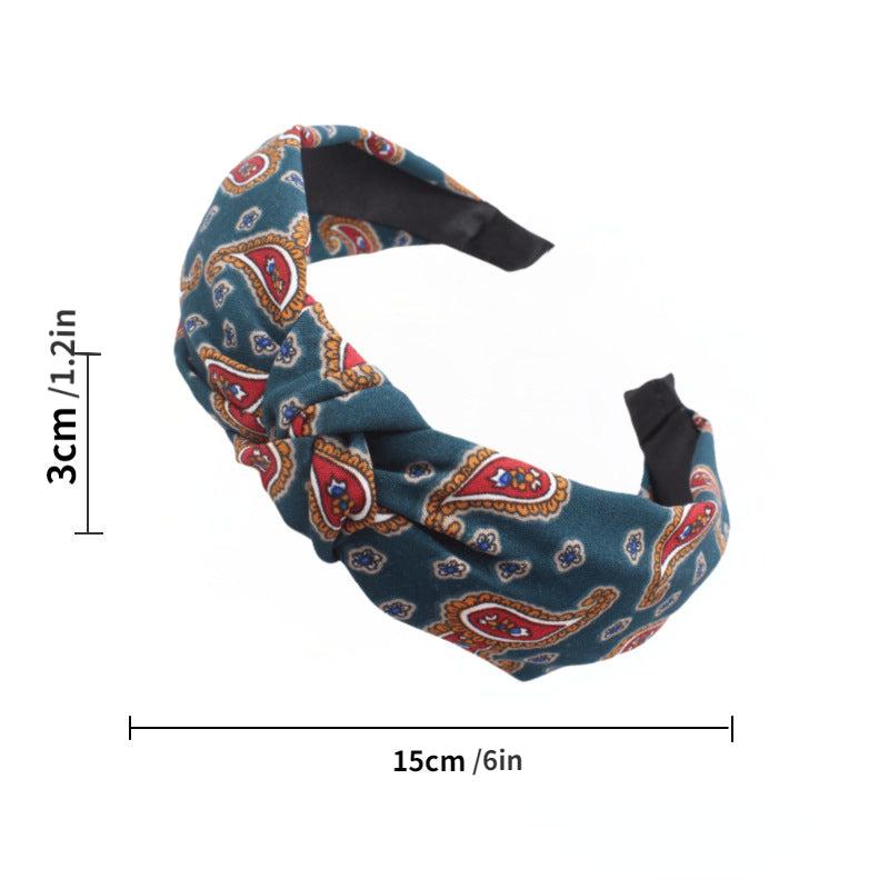 Boho Paisley Print Hair Band Cross Knotted Headband Wide Headdress