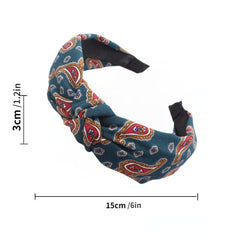Boho Paisley Print Hair Band Cross Knotted Headband Wide Headdress