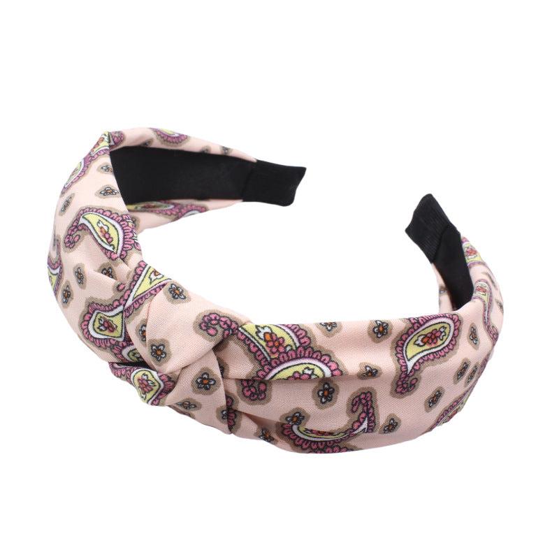 Boho Paisley Print Hair Band Cross Knotted Headband Wide Headdress