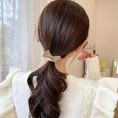 Pleated Bow Decor Hair Tie Wide Hair Rope Elastic Ponytail