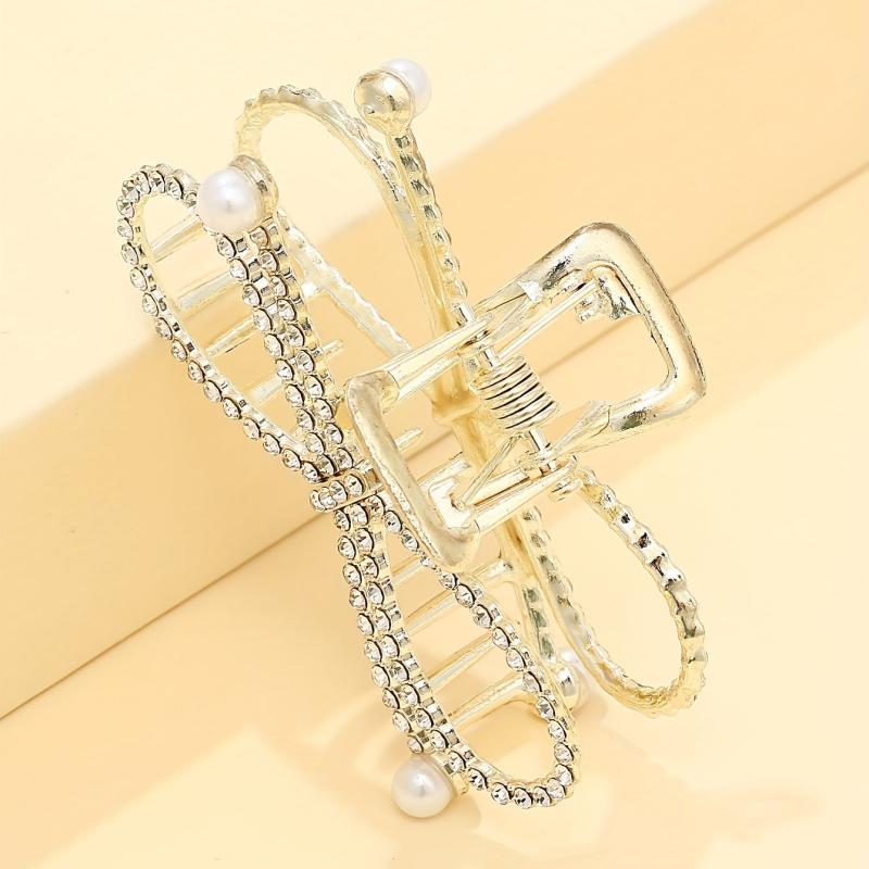 Rhinestone Hair Claw with Faux Pearl Large Shark Claw Jewelry for Women