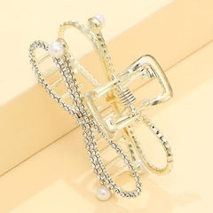Rhinestone Hair Claw with Faux Pearl Large Shark Claw Jewelry for Women