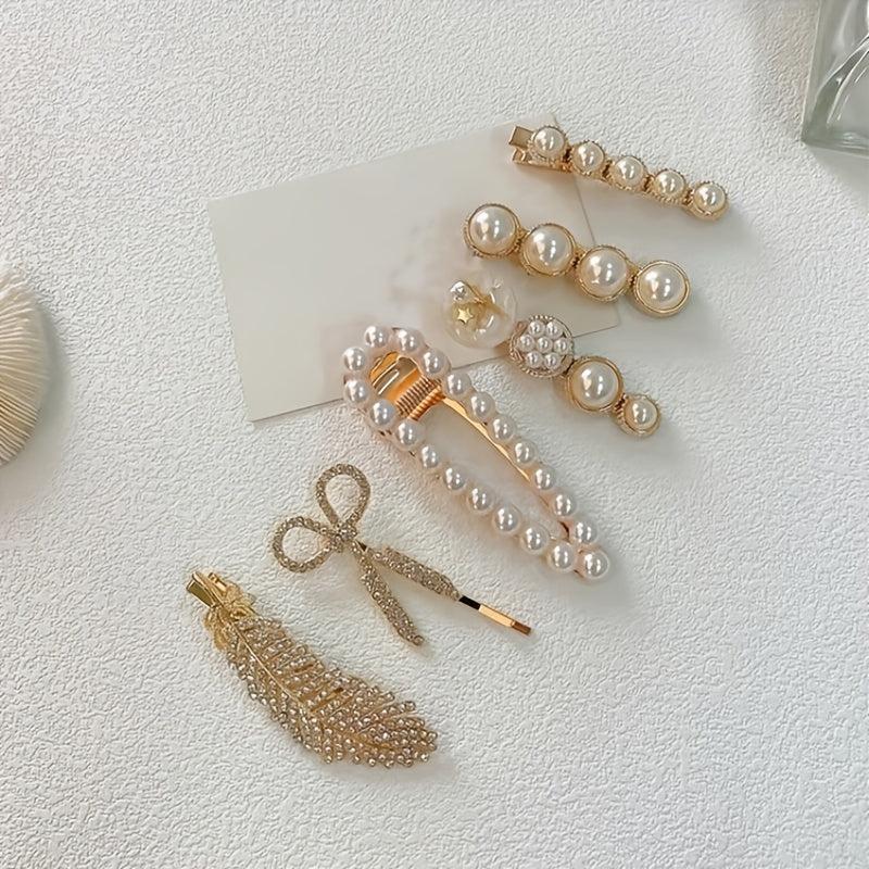 Faux Pearl Hair Clips 6pcs Set for Women and Girls