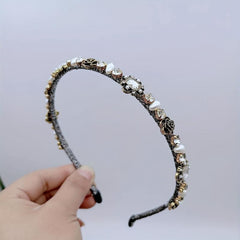 Rose Headband Rhinestone Faux Pearl Head Hoop Retro Style Sweet Headdress