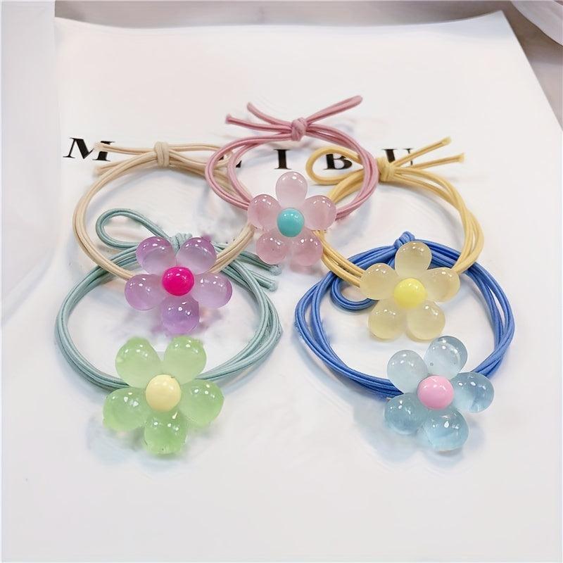 5 Pcs Fluorescent Flower Head Rope Luminous Hair Tie Hair Ring for Girls Women