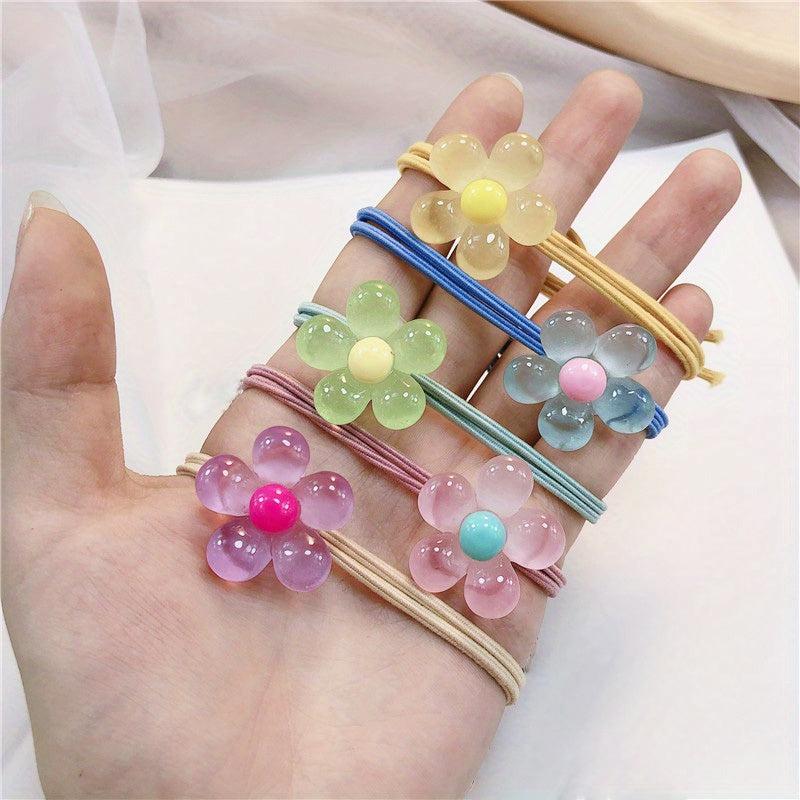 5 Pcs Fluorescent Flower Head Rope Luminous Hair Tie Hair Ring for Girls Women