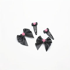 Y2K Pink Skull Bow Hair Clip Set for Women Girls