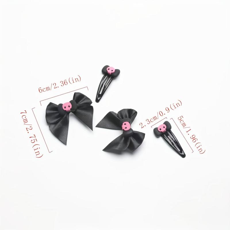 Y2K Pink Skull Bow Hair Clip Set for Women Girls