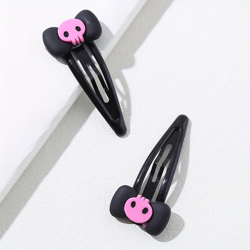 Y2K Pink Skull Bow Hair Clip Set for Women Girls