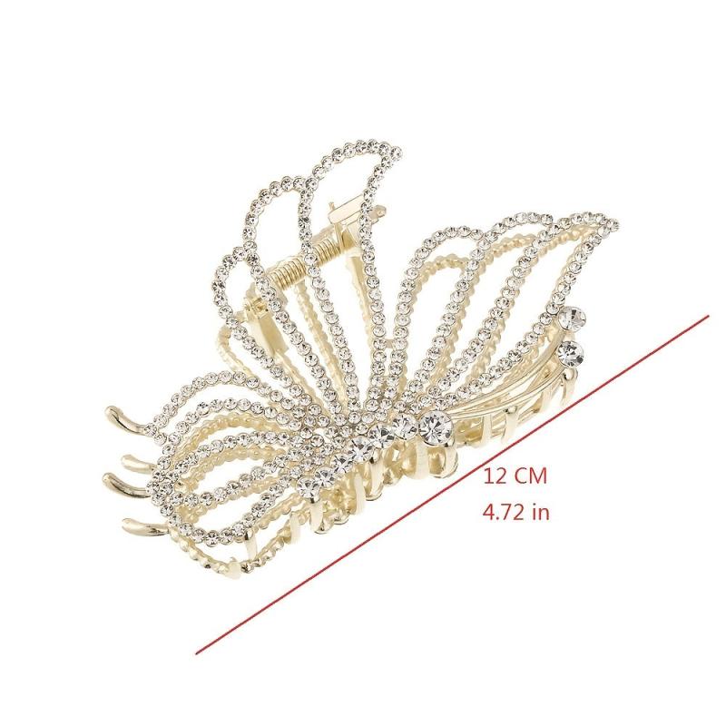 Large Butterfly Hair Clips Non-Slip Golden Rhinestone Pearl Jaw Clips