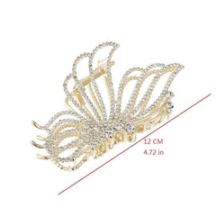 Large Butterfly Hair Clips Non-Slip Golden Rhinestone Pearl Jaw Clips
