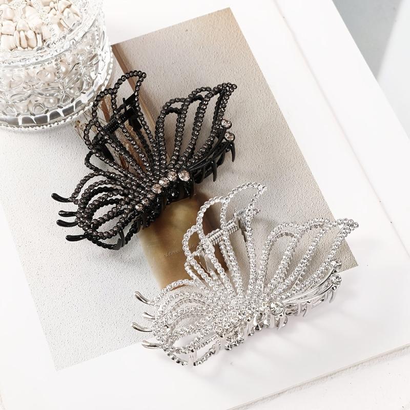 Large Butterfly Hair Clips Non-Slip Golden Rhinestone Pearl Jaw Clips