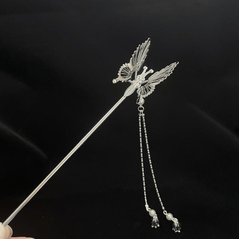 Alloy Butterfly Hairpin with Faux Pearl Pendant