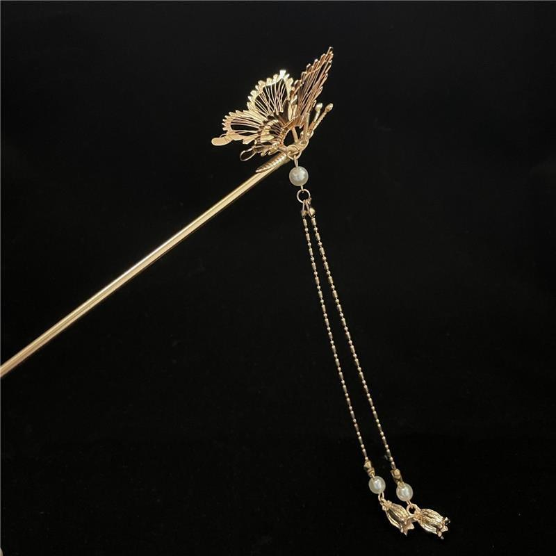 Alloy Butterfly Hairpin with Faux Pearl Pendant