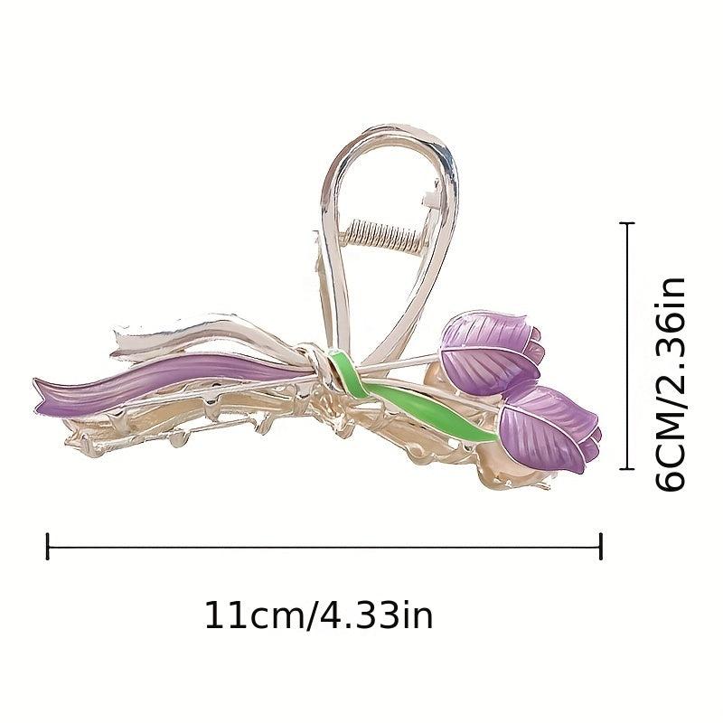 Flower Pattern Hair Claw Metal Tulip Sunflower Shark Claw Ponytail Holder