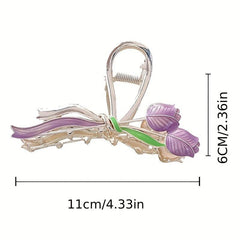 Flower Pattern Hair Claw Metal Tulip Sunflower Shark Claw Ponytail Holder