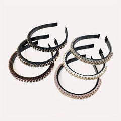Vintage PU Leather Headband Chain Braided Hair Band Metal Head Hoop